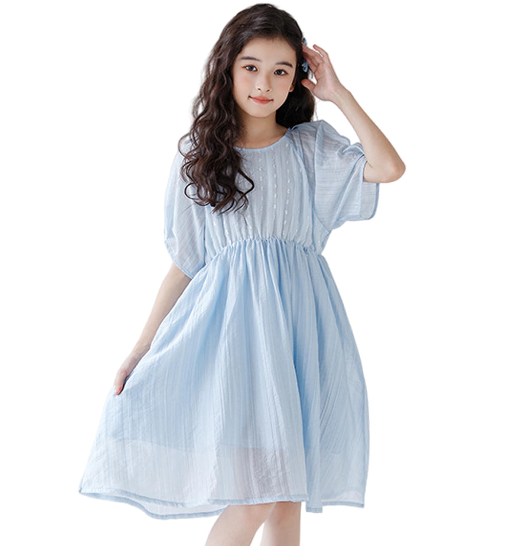 

Tunic Short Light Summer Princess Perfect for Everyday YY-Natuhi Girls Dress, Sleeve, Blue, Tencel, Soft, Clothes, Casual/Formal, Style, Ruffles, синий