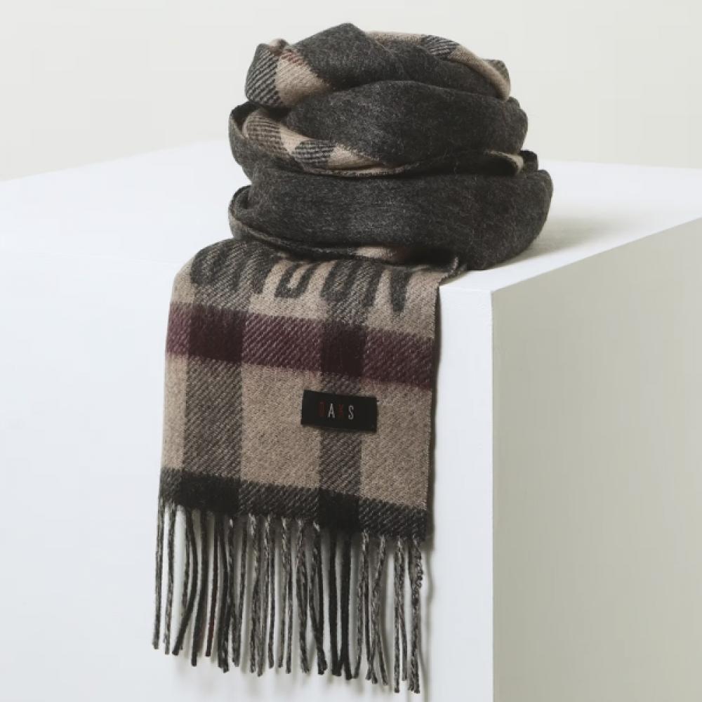 Daks Unisex Reversible Muffler Gray Check Pattern Cashmere Blend Dcmu6fe86g2