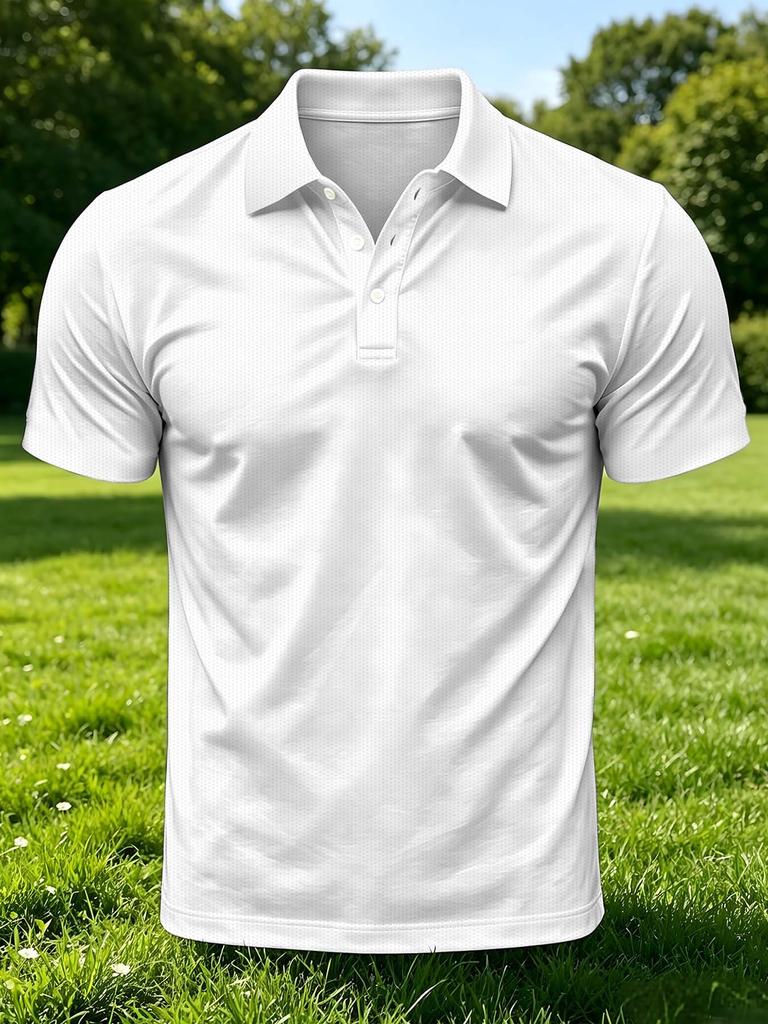 Men's Outdoor Short-Sleeve Polo Shirt with Printed Design (Not Textured), Available in Multiple Sizes. Men's Lapel Polo, Solid Color Top. Men's Slim