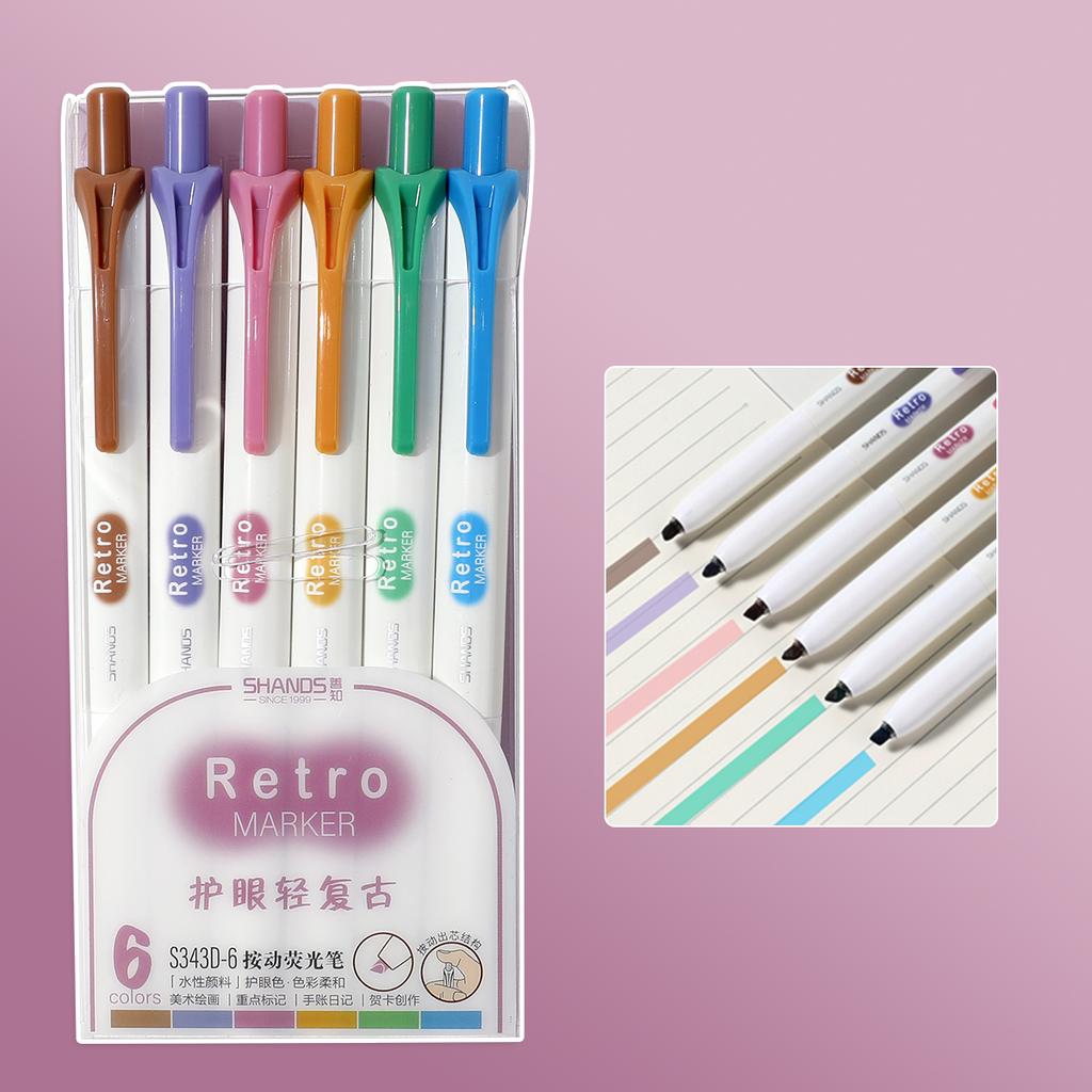 6pcs Retractable Highlighter Chisel Tip No Bleed Assorted Color Highlighter Retractable Marker Charming Colorful Highlighter Pa