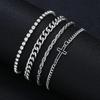 Men Double Layer Silvery Bracelet Cross Zircon Charm Punk Style Adjustable Fashion Jewelry
