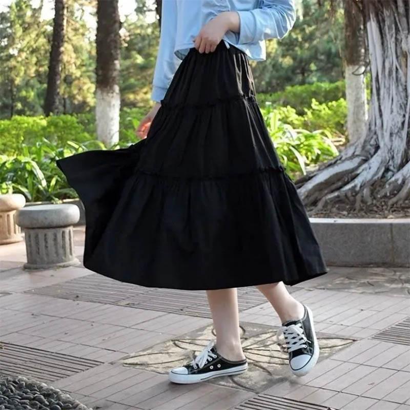 Jednobarevná bohyně sukně dortová sukně super víla dívka štíhlá letní áčková sukně středně dlouhá sukně