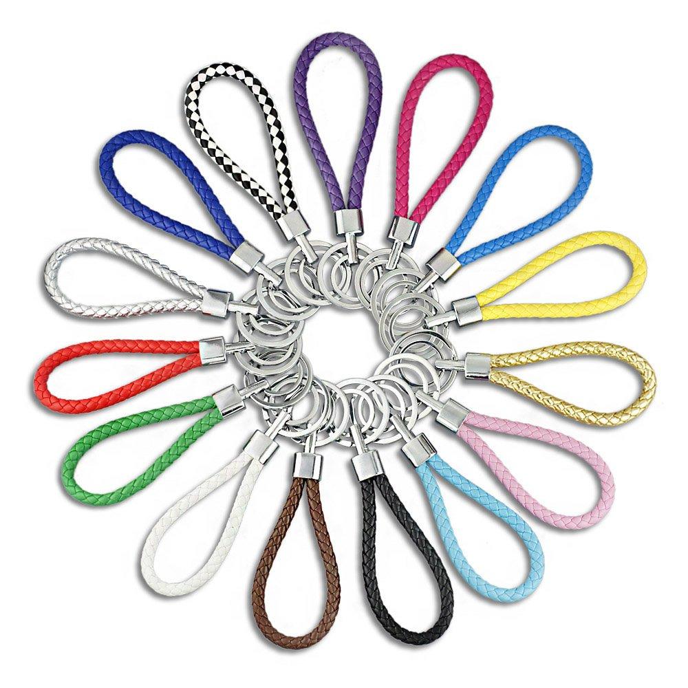 PU Leather Braided Rope Ring Fits DIY Circle Pendant Key Chain Holder Car Key Ring for Men and Women QL-BK