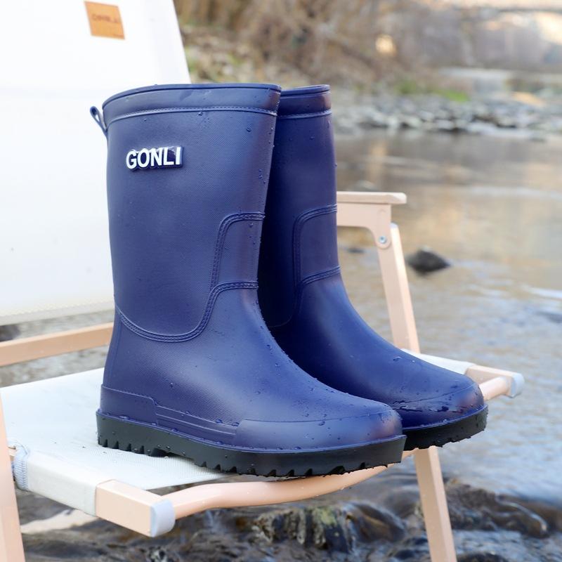 Medium Tube Rain Shoes Men's High Tube Thick-soled Non-slip Waterproof Shoes Men's Fashion Rain Boots Fishing Water Boots Thermal Rubber Shoes Fashion