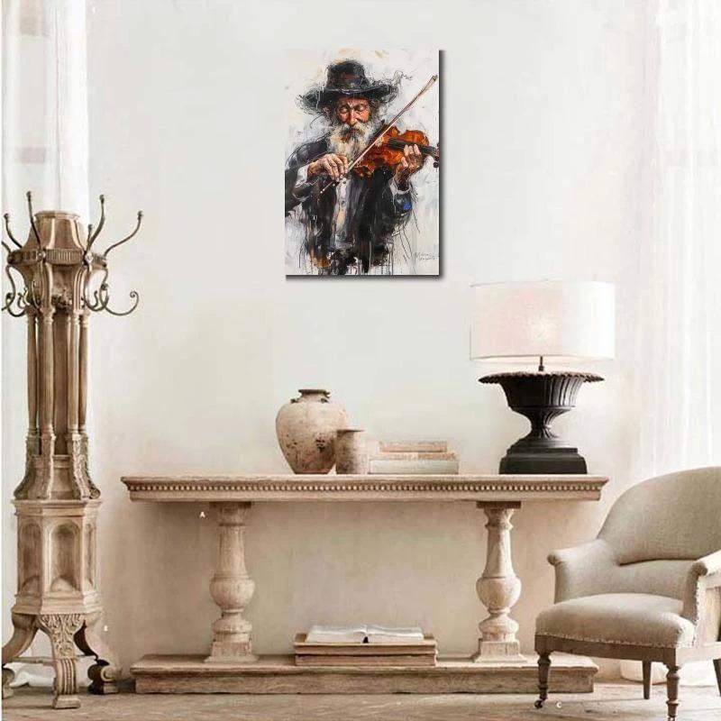 Stampa su Tela Hasidica Arte da Parete Grande Giudaica Uomo Ebreo che Suona Musica Poster HD Immagine Stampata Soggiorno Moderno Decorazione per la Casa