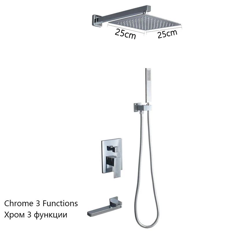 Luxury Brushed Gold/Black/Silver/Grey Hidden Bathroom Shower Faucet Set 10 Inch Shower Head Bathtub Rain Mixer Tap Shower System