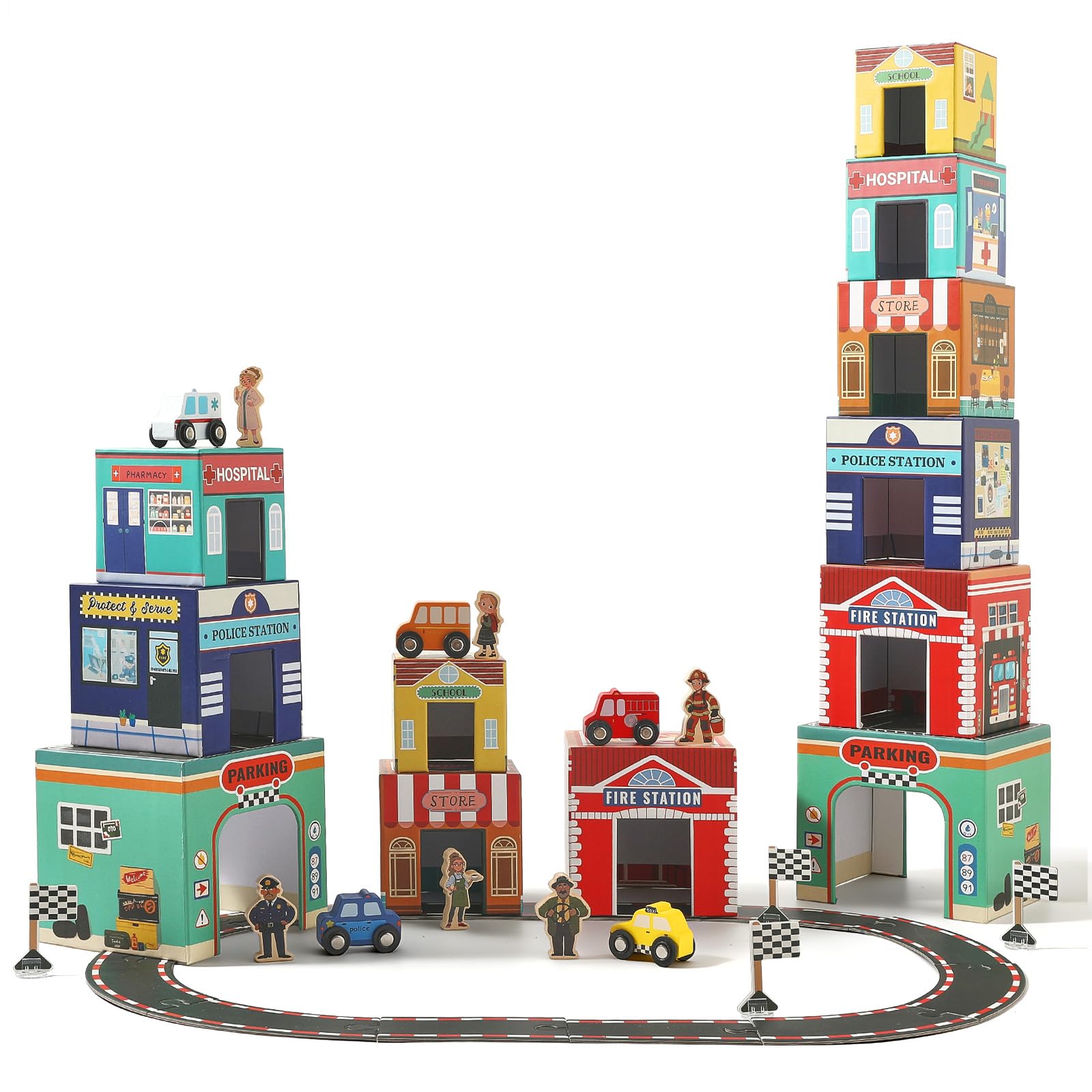 Деревянный набор строительных кубиков Etucdose, 34 детали, развивающая игрушка для строительства башен, развития творчества, ролевых игр, парковки, игрушка для