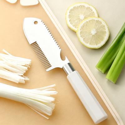 Stainless Steel Scallion Shredder with Slicer & Bottle Opener 3-in-1 Kitchen Tool for Ginger Leek Fish Scaling Rust-Proof Kitchen