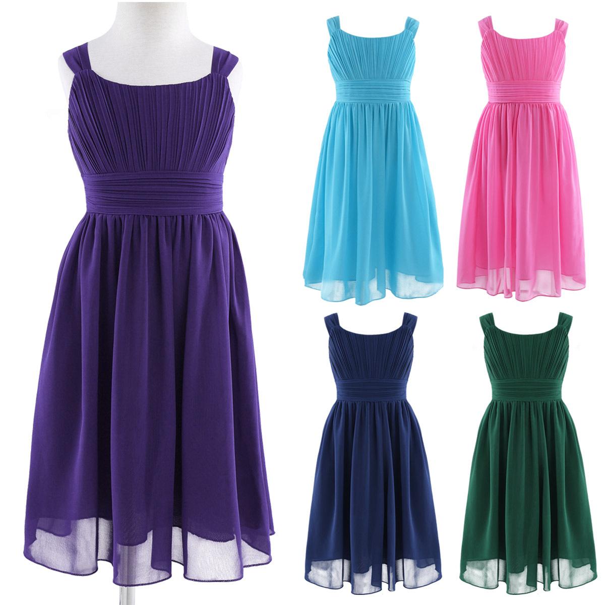 

Kids Girls Sleeveless Pleated Chiffon Flower Girl Dress Princess Pageant Wedding Bridesmaid Birthday Party Gowns 7-8 Years темно-синього кольору
