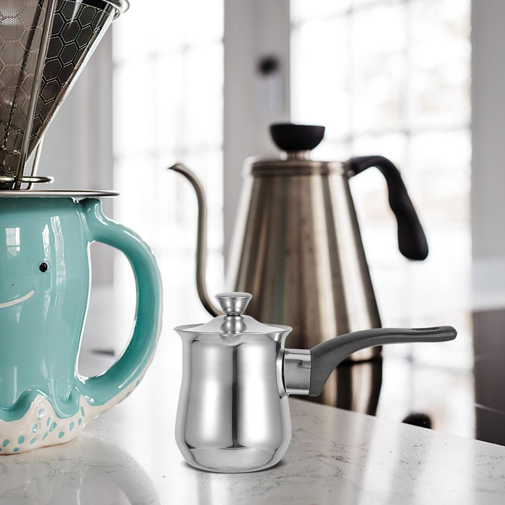 Turkish Coffee Pot Stainless Steel 180Ml with Comfort Grip Handle Milk Warmer Pot Small Sauce Pan Stovetop Coffee Maker