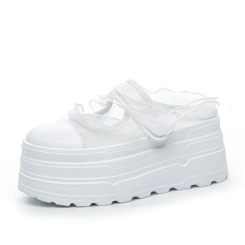 Fashion 8CM Air Mesh Women New Summer Spring Slides Sandals Platform Wedge Microfiber Mules Shoes Chunky Sneaker Platform Wedge Slippers