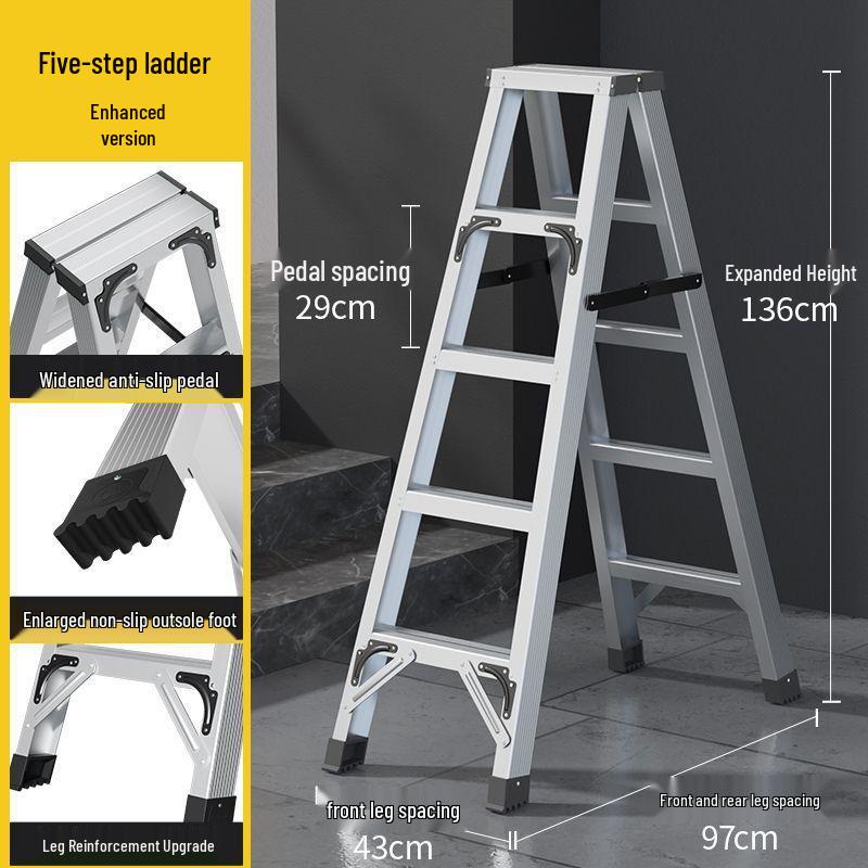 Heavy-Duty Aluminum Folding Ladder: Indoor/Outdoor Telescopic, Double-Sided, Portable.