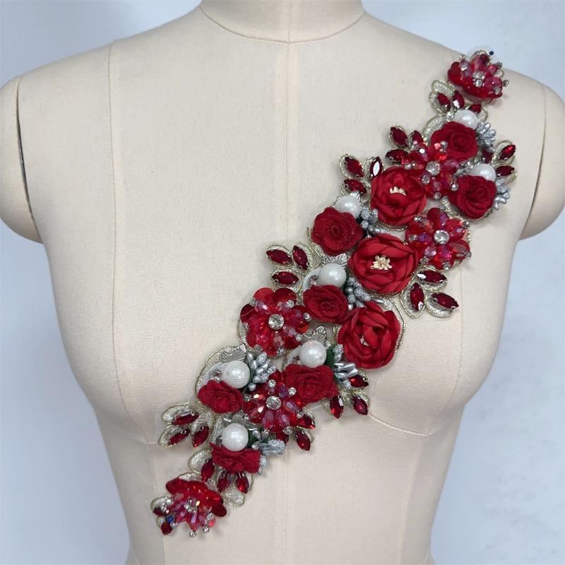 Big Rhinestone 3D Flower Sewing Fabric Applique Embroidery Rhinestone Flower Patch for Wedding Dress Decoration