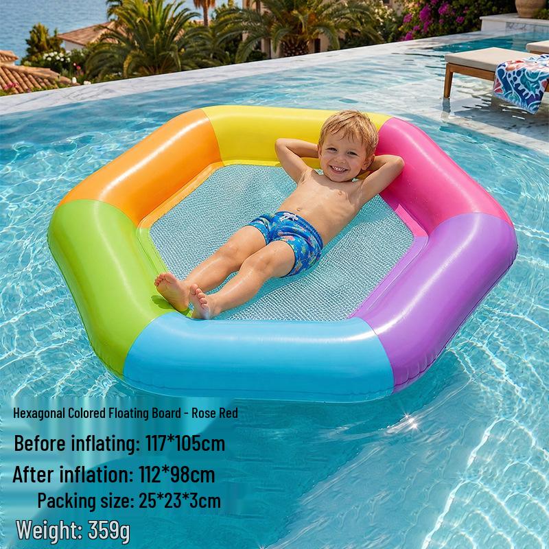 Hexagonal Double Person Colorful Inflatable Floating Raft - Large Thickened PVC Water Play Bed Double