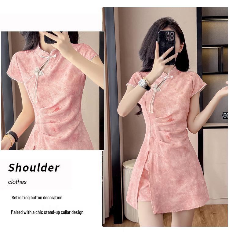 Contemporary Qipao Jacquard Dress & Shorts Set