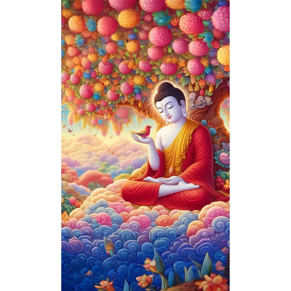 Fantasy Buddha Statue 5D Full Round Diamond Painting Kits Zen Art Buddhist Sculpture DIY Drills Mosaic Embroidery Cross-stitch
