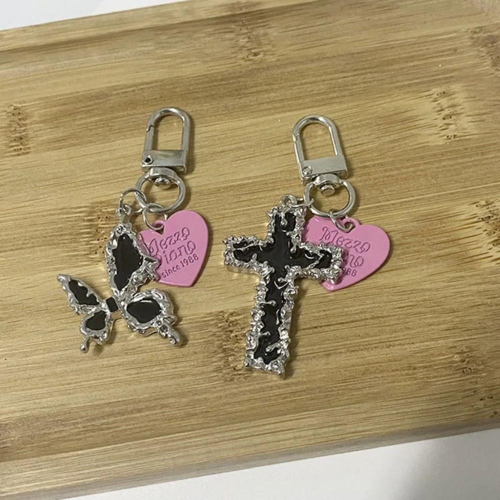 Irregular Gothic Y2K Lava Thorn Keyring Heart Cross Love Keychain  Couple Gift