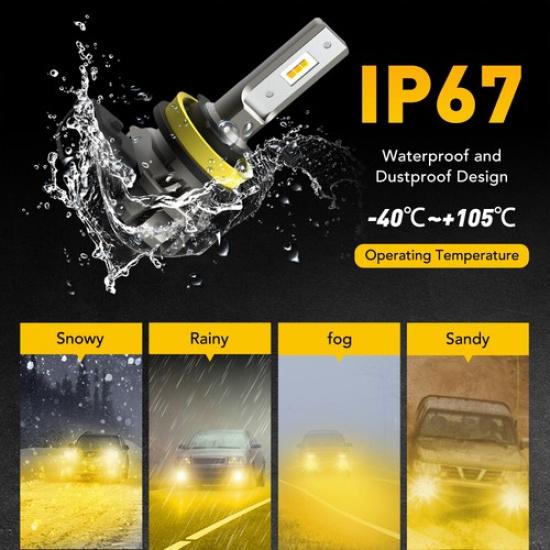 AUXITO H11 H8 LED Foglight High Low Beam Bulb DRL Golden Yellow Fanless B3F EOA