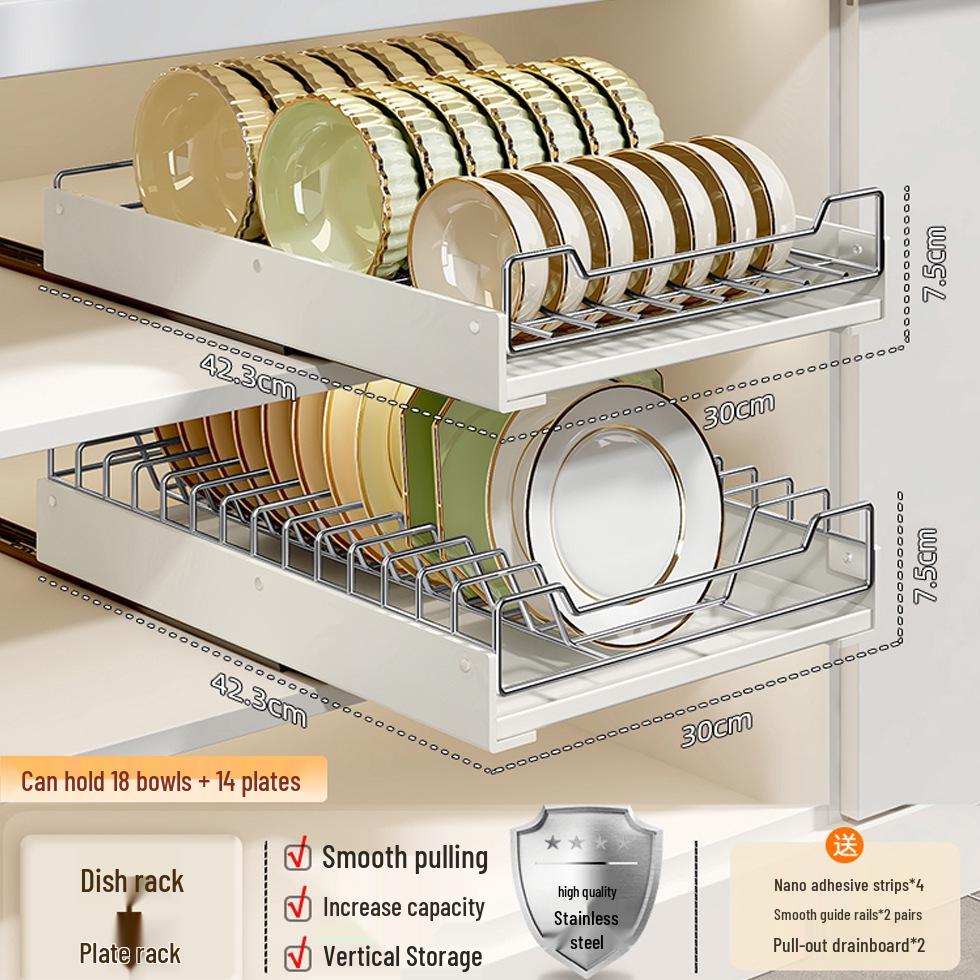 Auszugbarer Topf- und Pfannenorganizer aus Edelstahl mit Besteckfach und Geschirrständer