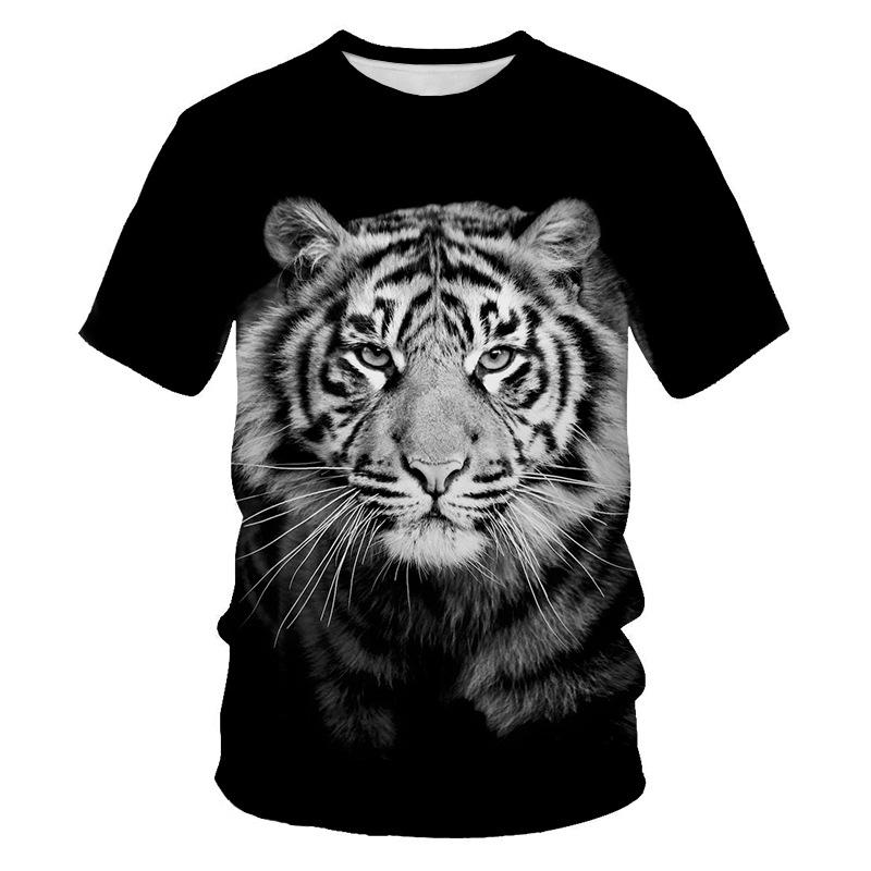 Summer Men s 3D Tiger Print Crew Neck T-Shirt Fashion Versatile Breathable Trend Casual XS