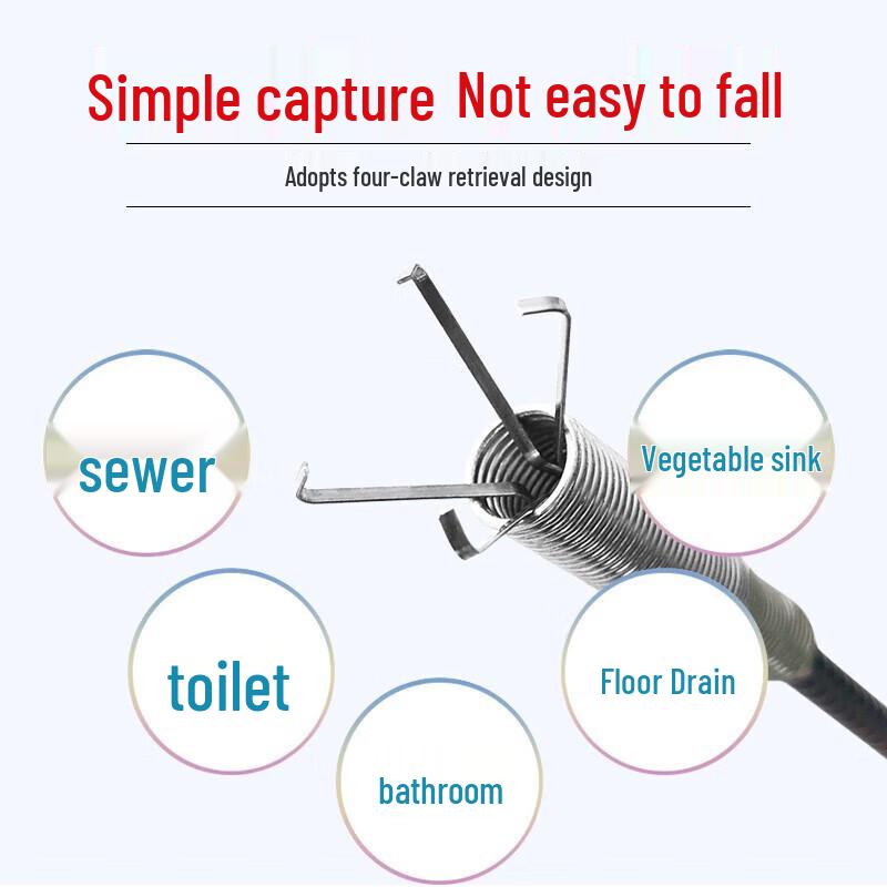 Manual Pipe Unclogger with Four-Claw Grab Hook