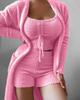 2026 Women's Plush Three-Piece Lace-Up Pajama Set - Casual Home Wear