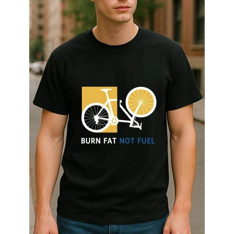 

European sizes Men S Bike Graphic T-Shirt - Burn Fat Not Fuel Cycling Design, Loose Fit Casual Short Sleeve Tee for Gym, Commuting 4XL чорний