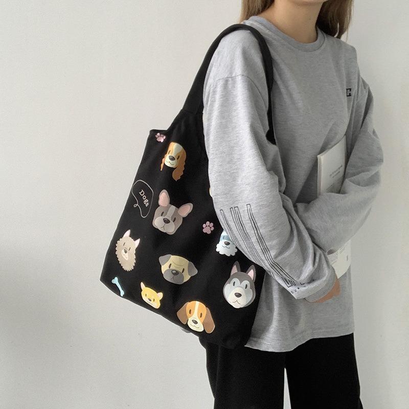 Dog Illustration Canvas Bag Shoulder Vintage