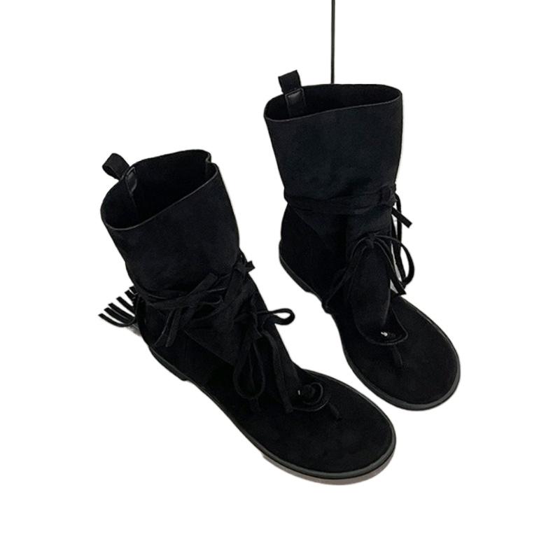 Fashion 2025 New Ladies Shoes Slip-on Women's Sandals Fashion Lace-up Dress Summer Tassel Best Seller Pinch Toe Light Sandals Boots