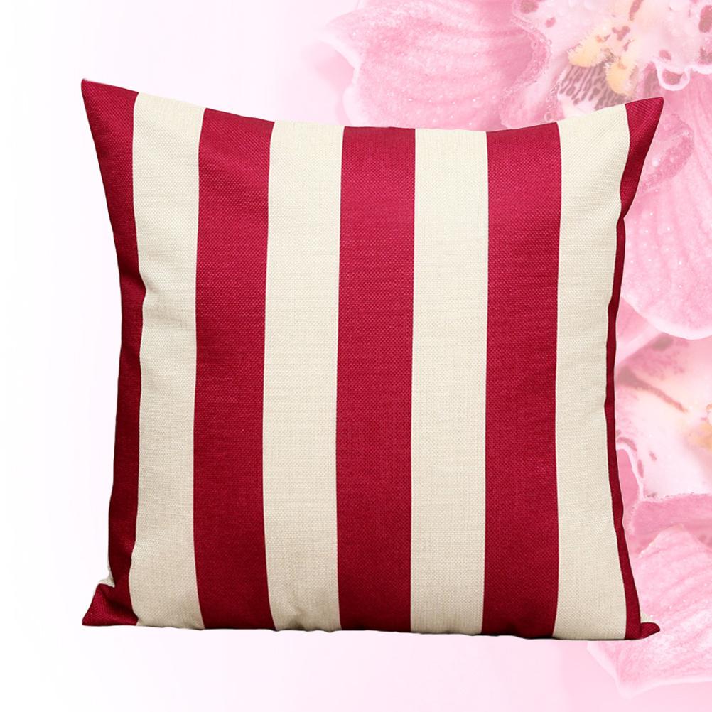 1Pcs Linen Pillowcase Cover 45x45cm Red Striped Pattern Couch Kissen Decoration Throw Pillow Case for Lounge Throw Pillow Cover