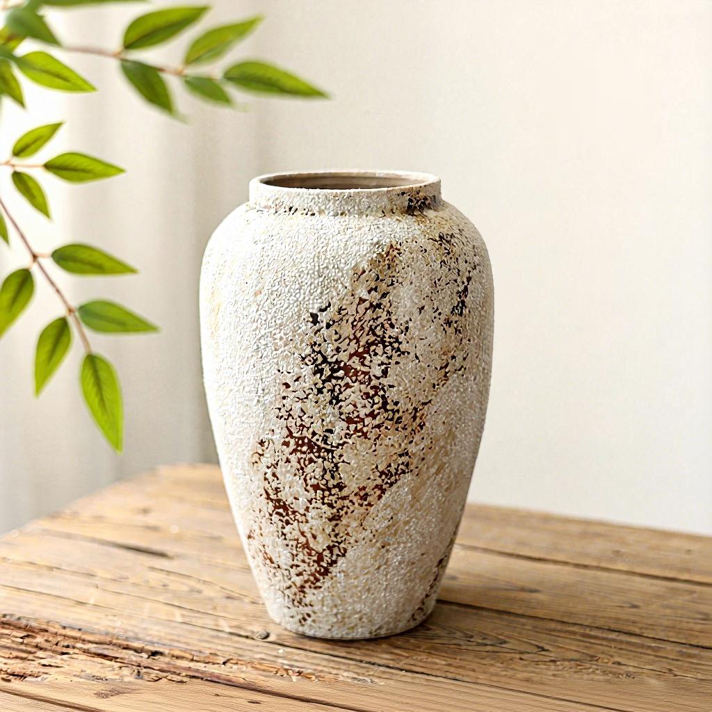 French Retro Wabi-Sabi Style High-End Ceramic Vase Jingdezhen Pot Living/Dining/Bedroom/Office Flower Arrangement Decor Dried