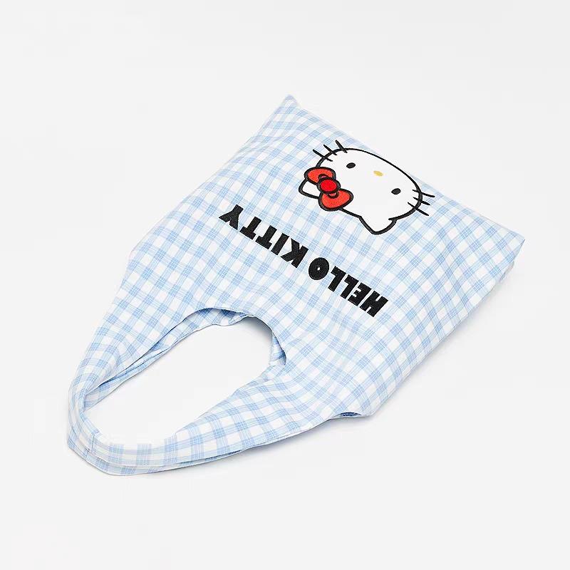 New Kt Cat Cute Cartoon Plaid Shoulder Bag Women's Large-capacity Canvas Bag Student Class Commute Tote Bag