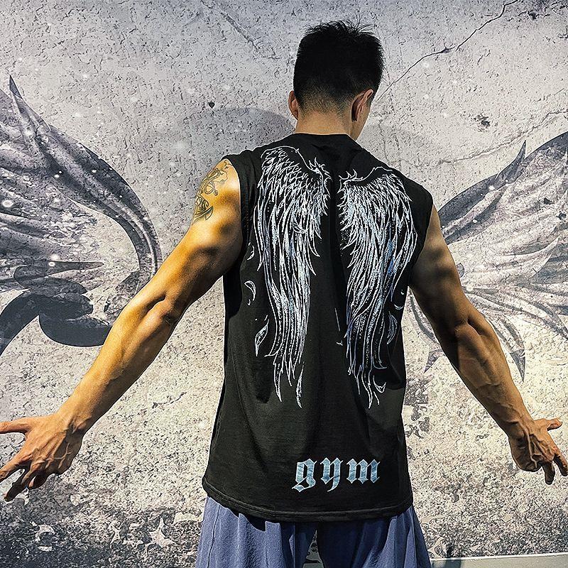 

Мужская мода с принтом крыльев безрукавки Летний негабаритный спортивный мужской жилет L чёрный
