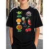 European Sizes Casual Short-Sleeve T-Shirt for Boys Featuring Prints of Peashooter, Chomper, Sunflower, Mushroom, Chili, Cherry Bomb, And Zombie