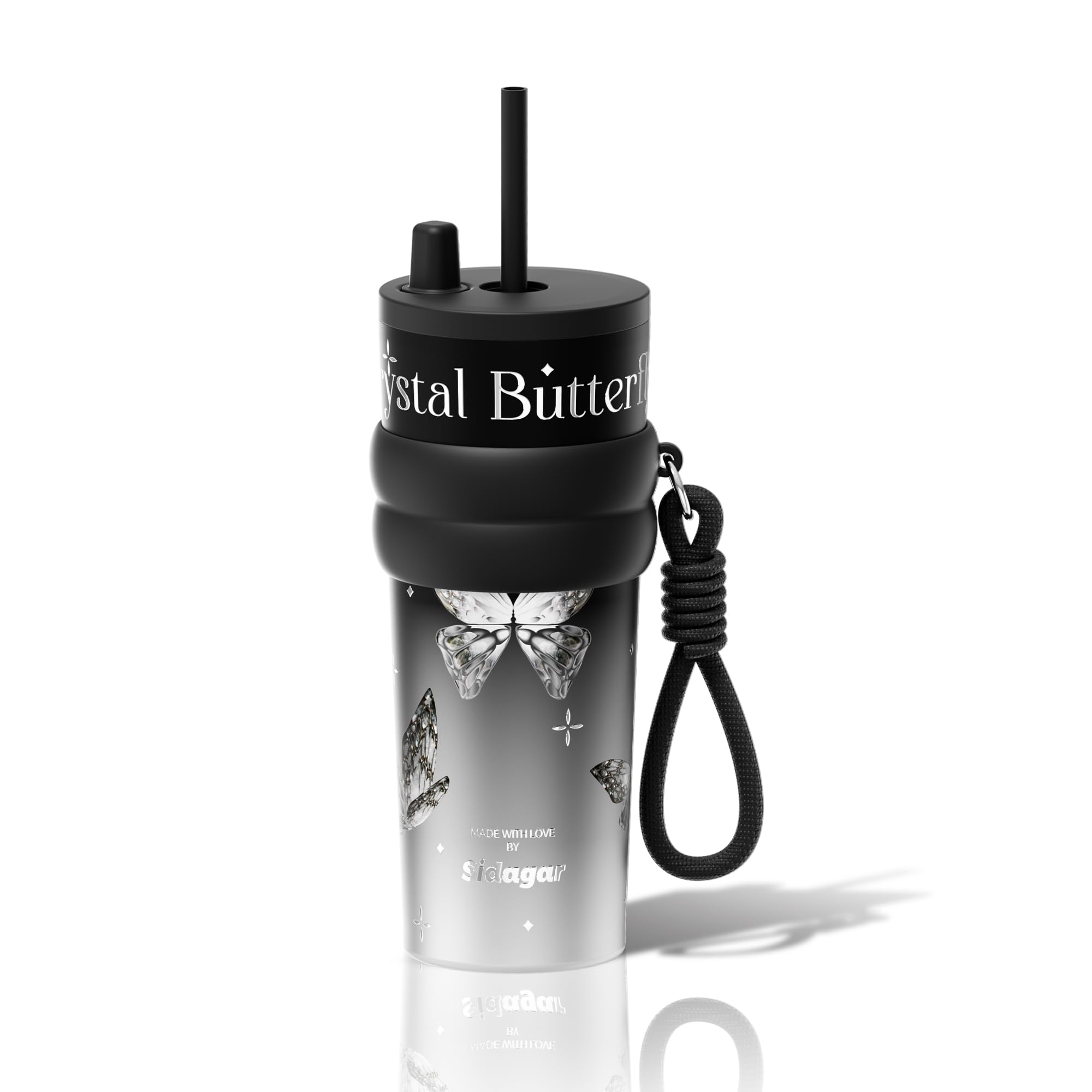 

Sidagar 710ml Stainless Steel Reusable Insulated Tumbler with Lid and Leakproof Water Bottle with Portable Travel Coffee Dreamy Butterfly Design