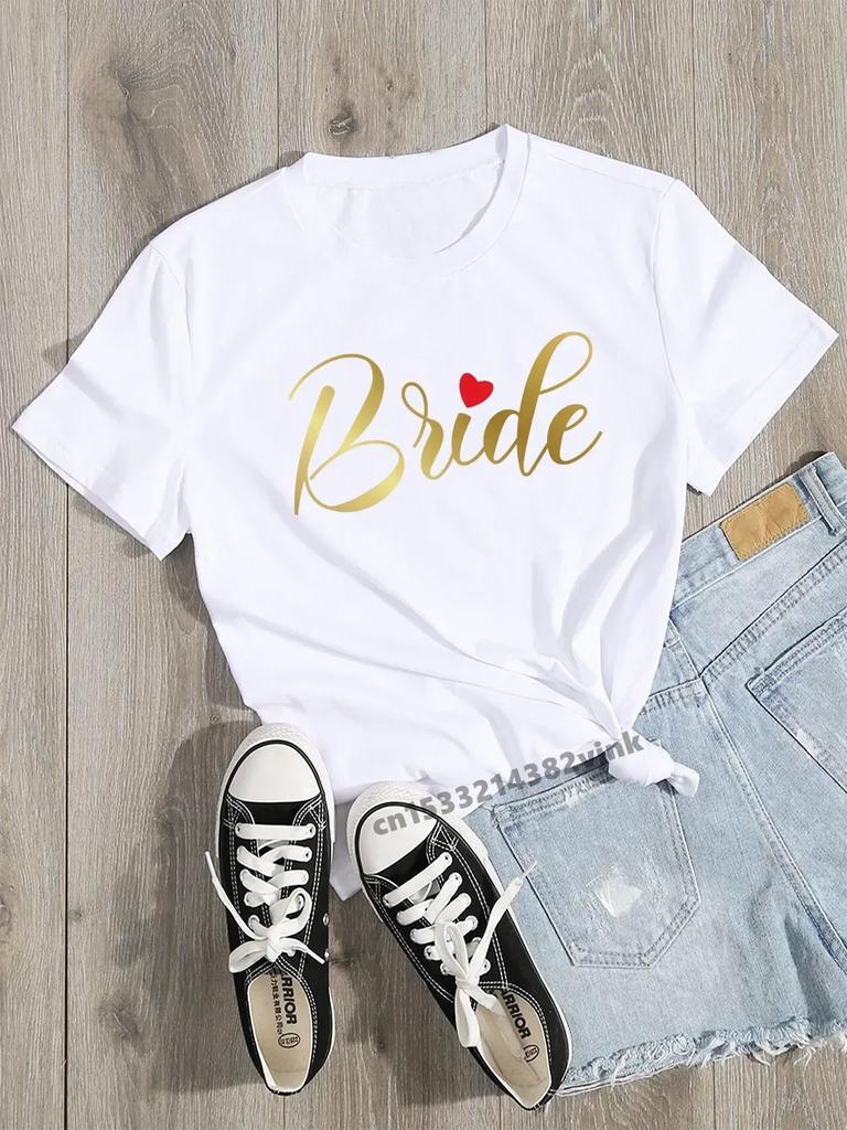 Casual Ladies Basic Ocollar White Short Sleeved Shirt Girl Future Mariee Love Bachelorette Wedding Party Women Shirt Aesthetic