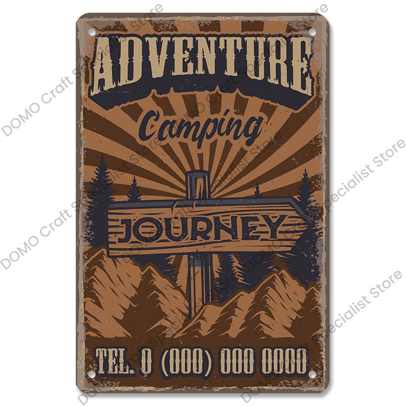 Camping Abenteuer Plaketten Vintage Metall Platte Berg Reise Campervan Touren Retro Metall Zeichen Wand Dekor Reise Club Camping Autos