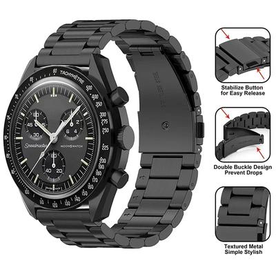 Stainless Steel Strap for Omega X Swatch Joint MoonSwatch Band 20mm Metal Folding Buckle Wrist Bracelet Watch Accessories Silver