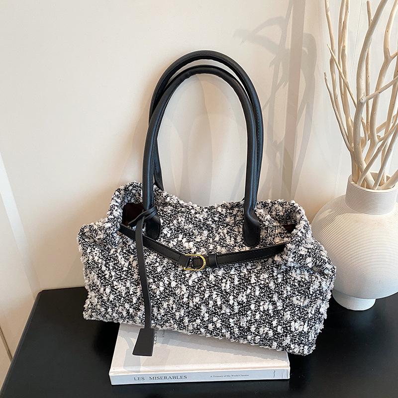Sac Tote Épaule Design Ceinture Cuir Mat pour Femme Sacs Axillaires Velours Daim Grande Capacité Sacs à Main Travail Dames Portefeuille