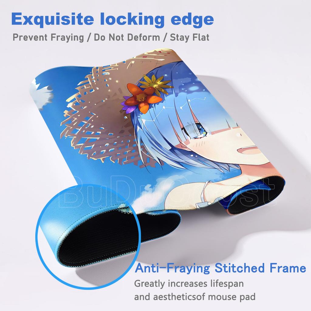 Süßes Re Zero Rem Lem Mauspads Spiel HD-Druck XXL-Mauspad Großes Computer-Laptop-Nicht-rutschfestes Tastatur-Schreibtischunterlage Anime-Mädchen Schreibtischunterlage