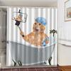 Cat Brushing Teeth Shower Curtain Bathroom Product Waterproof Durable Polyester Fabric Room Decoration cortinas With 12pcs Hooks
