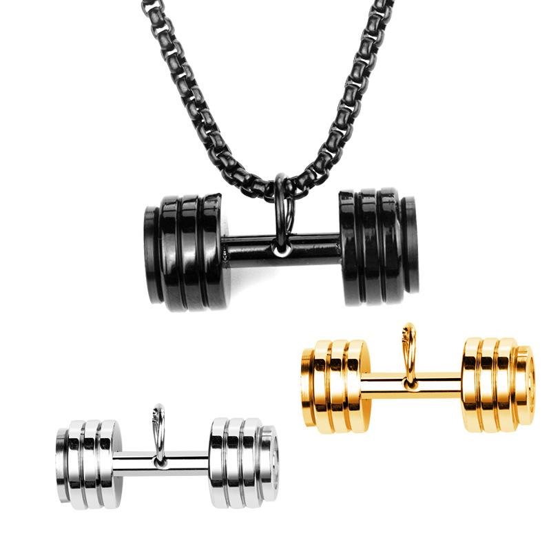 Fashionable Men's Dumbbell Fitness Necklace Titanium Steel Pendant Bell Fashion Accessory