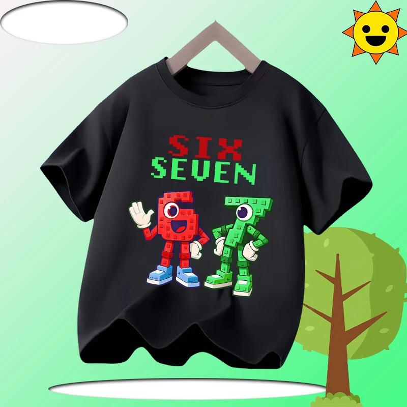 67 Six Seven Italian Brain Rot Math Joke T-Shirt Funny Casual Short Sleeve Round Neck Tops Summer Comfortable Children's T-Shirt