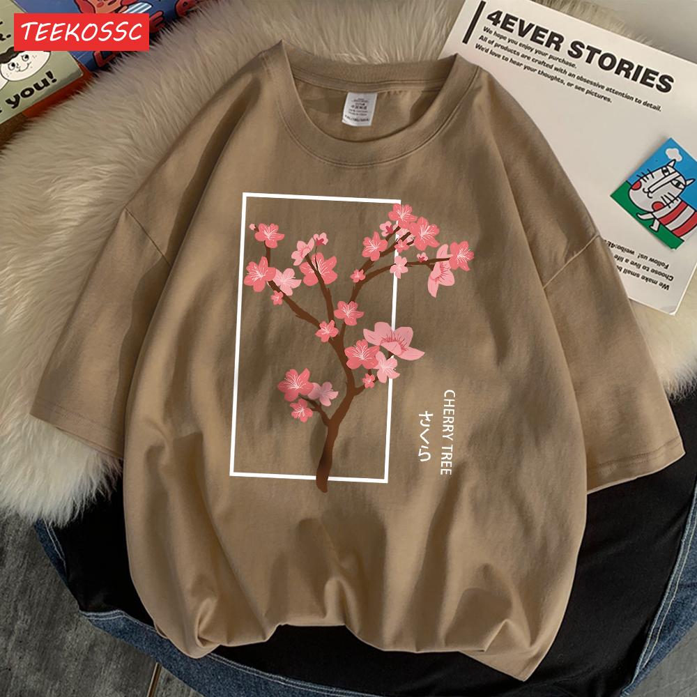 Cherry Tree In Full Bloom T-Shirt Men'S Shoulder Drop Retro T Shirts Fashion Originality Tshirt Normcore Loose Short Sleeved