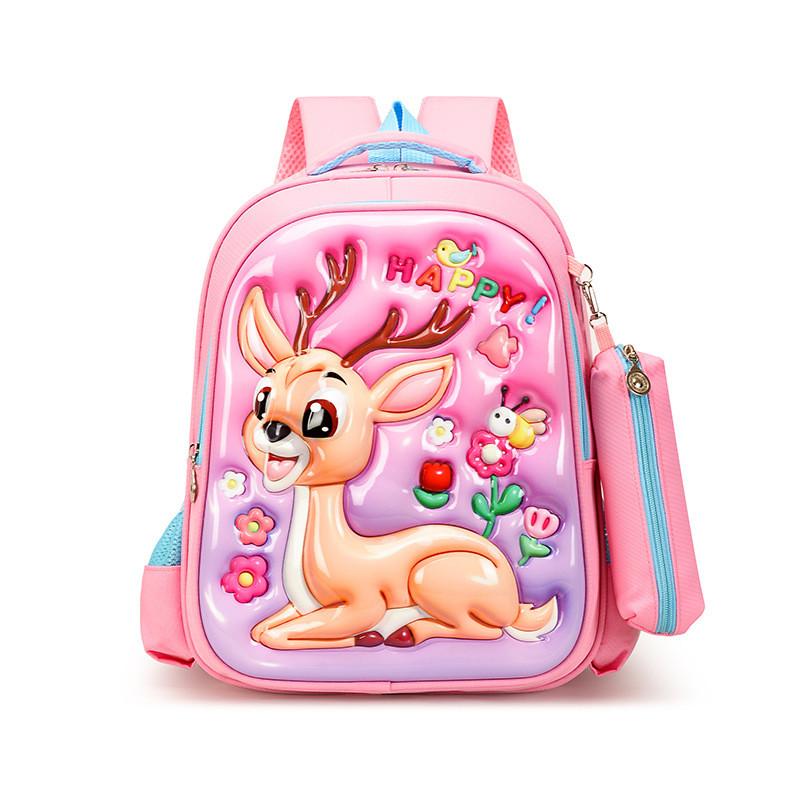 Preschool Kids Cute Dinosaur School Bag With Cartoon Deer And Rabbit Dinosaur Print Design Deer