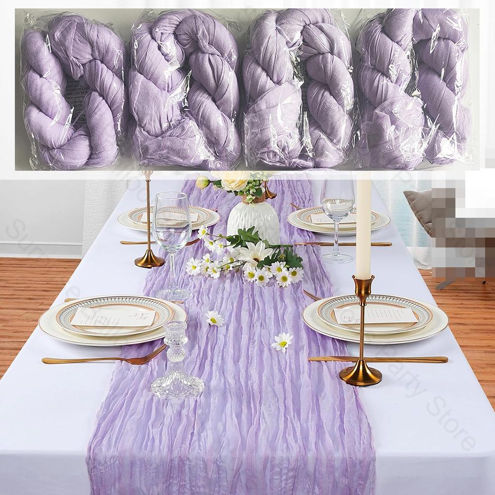 Lilac Purple Cheesecloth Table Runner Boho Rustic Gauze Lavender Table Runner Wedding Party Baby Shower Birthday Home Decoration