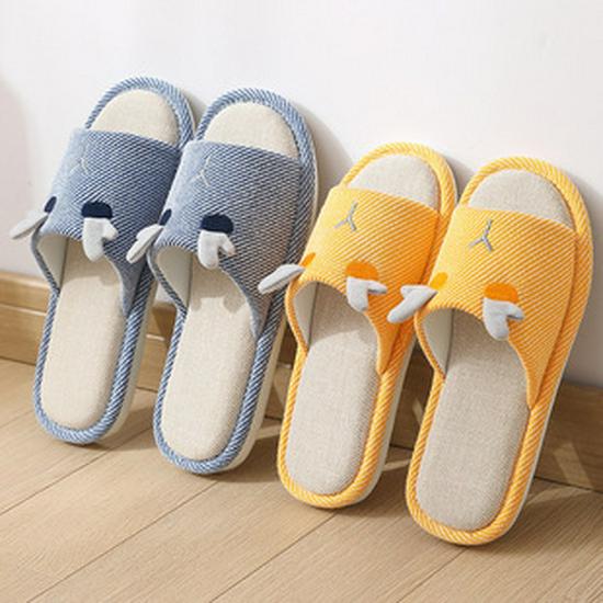 Gestreifte Leinen Sommer Hausschuhe für Damen und Herren - Rutschfest, Weiche Sohle, Atmungsaktiv, Geräuscharmes Design.