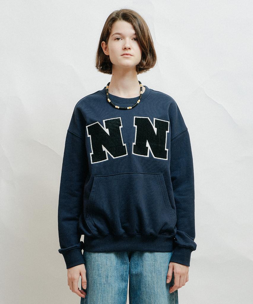 NONAMENEED Logo Felt Pocket Sweatshirt Navy