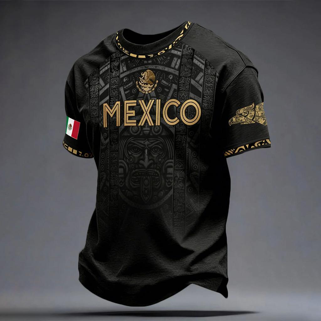 Men's Casual Short Sleeve T-Shirt Lightweight Breathable Neck Mexico Letter Print