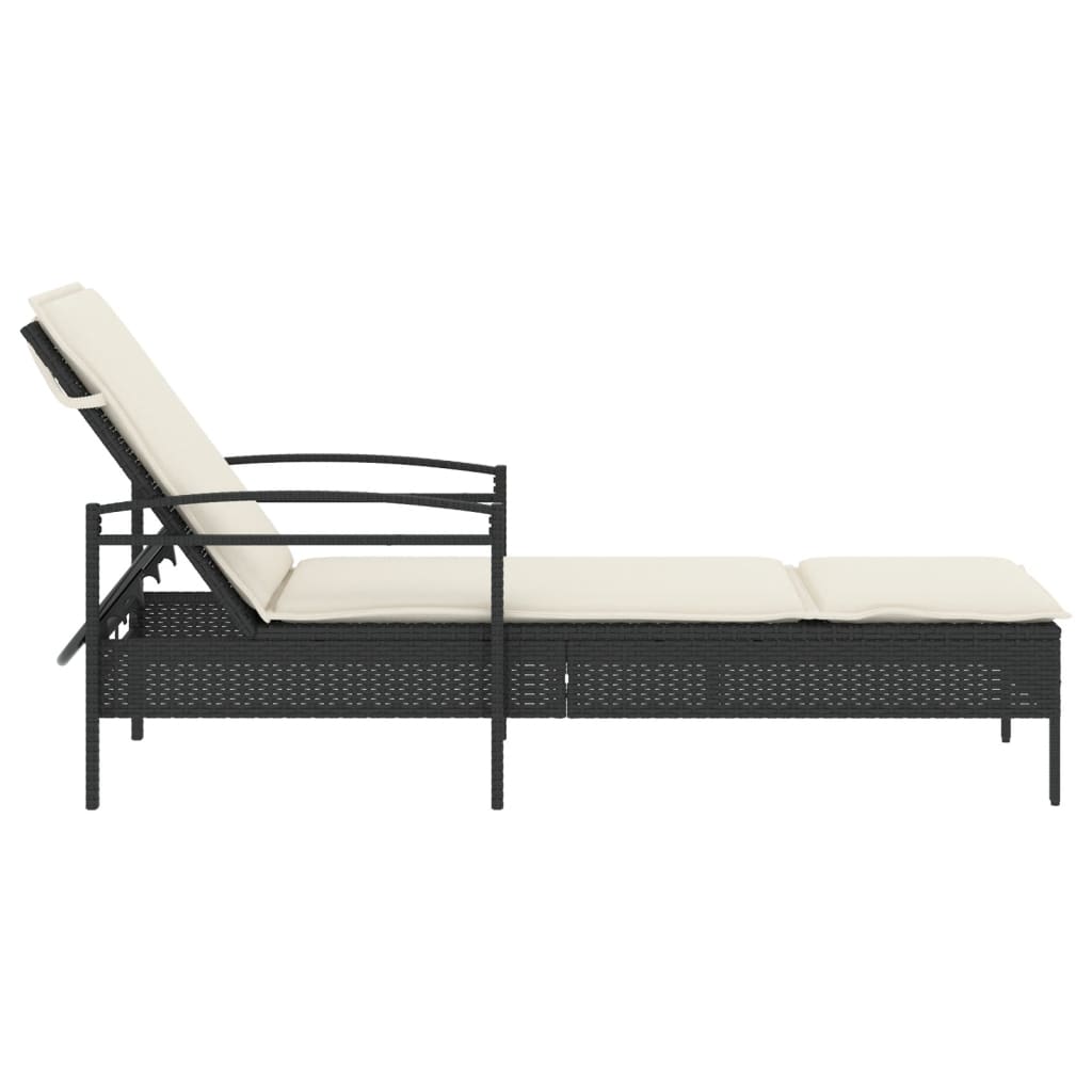 Black Sun Lounger with Cushion 63x200x81 cm Poly Rattan